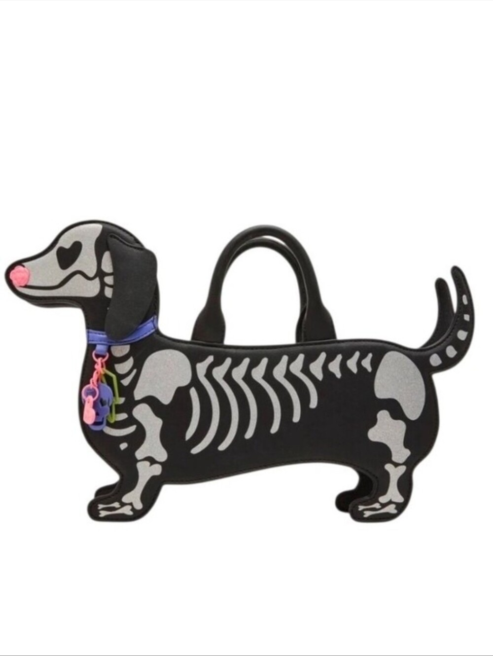 🖤▪️Betsey Johnson XOBark Kitsch Black & Silver Skeleton Daschund Dog Crossbody